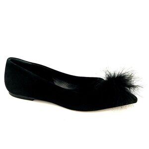 NEW Larroude Lee Pom Pom Flats Womens 7.5 Black Suede Whimsygoth Fairy